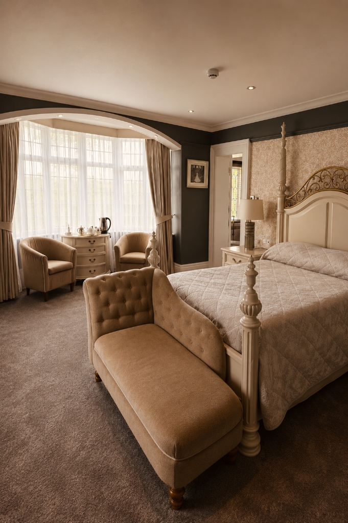 A four-poster bedroom at Nuthurst Grange